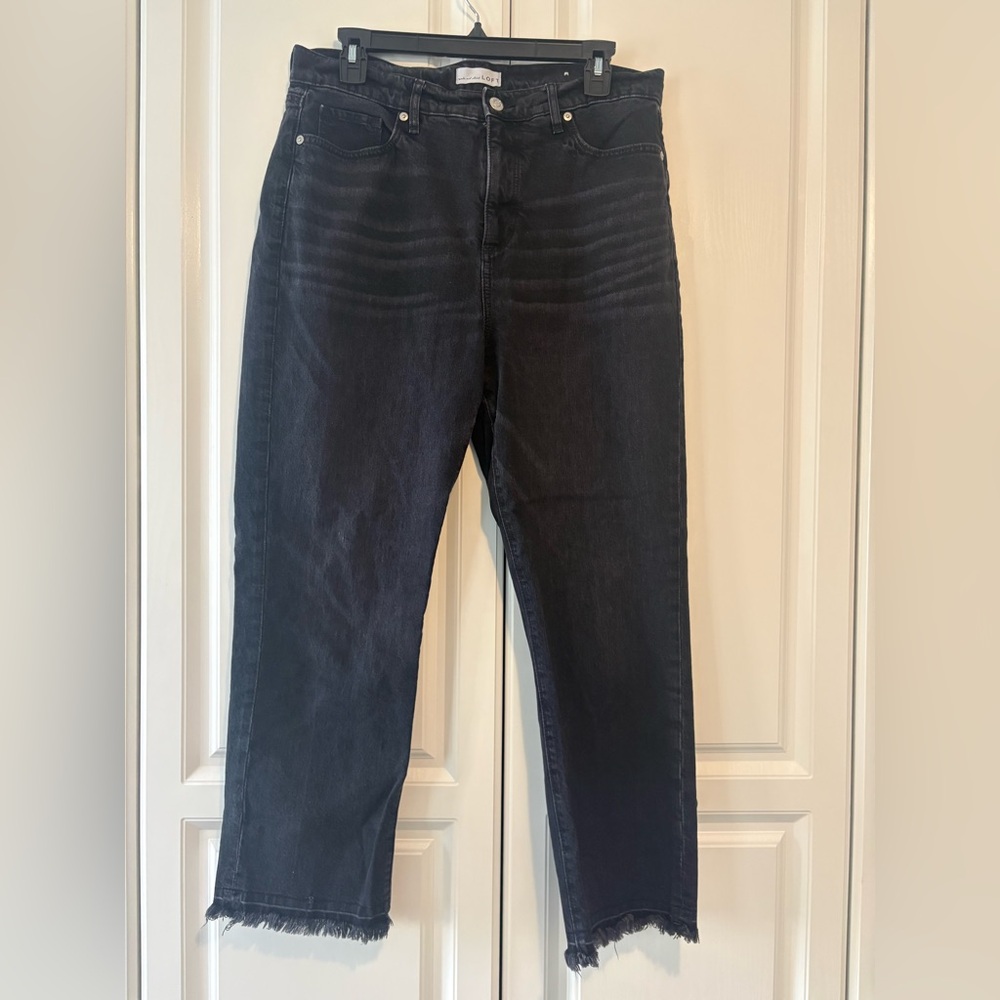 LOFT Black Cropped Jeans with Frayed Hem